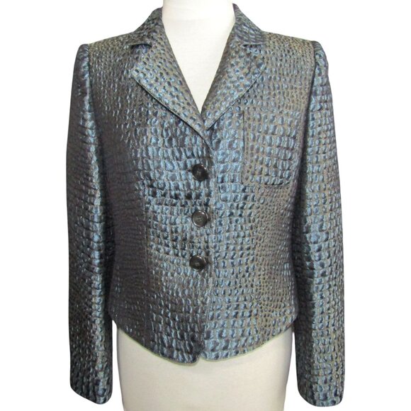 Giorgio Armani Collezioni Jacket 4 Blue Gray Crocodile Print Silk Wool Italy - Picture 1 of 11